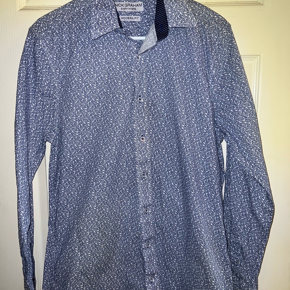 Nick Graham Blue Paisley Button Up Mens size Medium